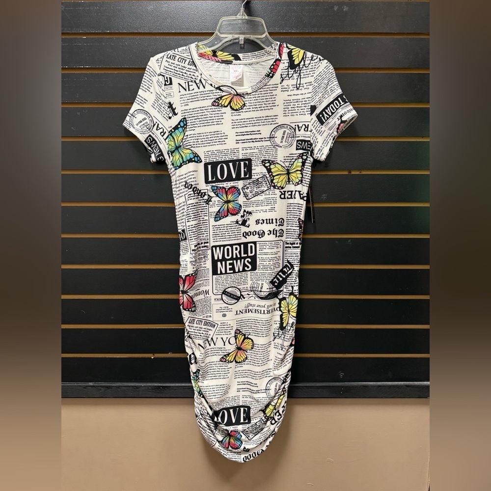 NWT No Boundaries Newspaper Butterfly Dress M